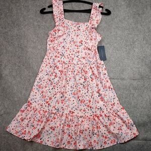 Tommy Hilfiger Ruffle Trim Floral Dress Girls Large 12/14 Pink Casual Summer